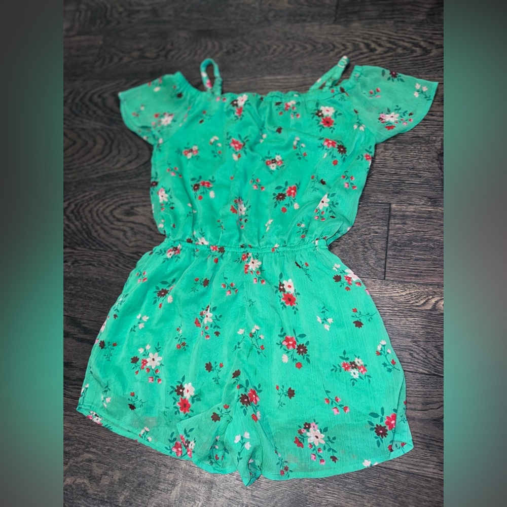 Abercrombie Girls Floral Green Off-Shoulder Romper 13/14 girls